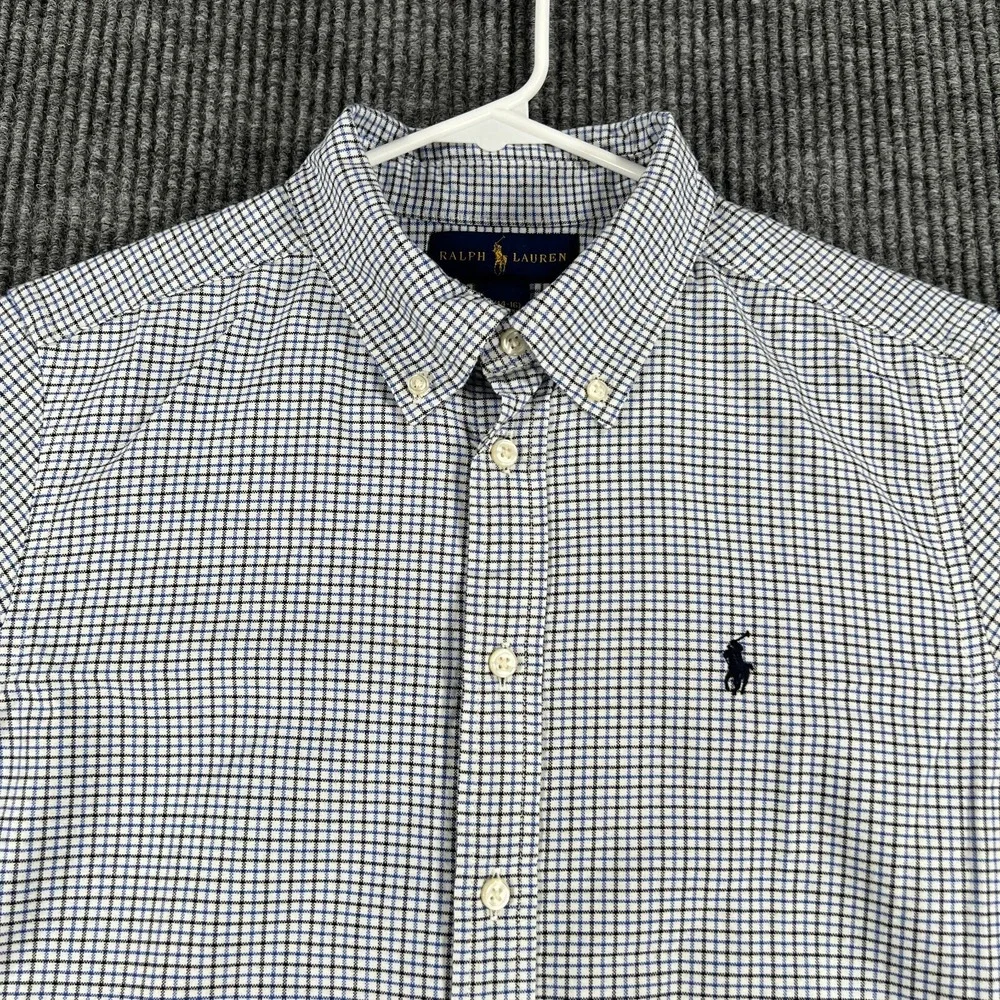 Ralph Lauren Shirt Youth Boys Large Blue Check Long Sleeve Button Down Dress